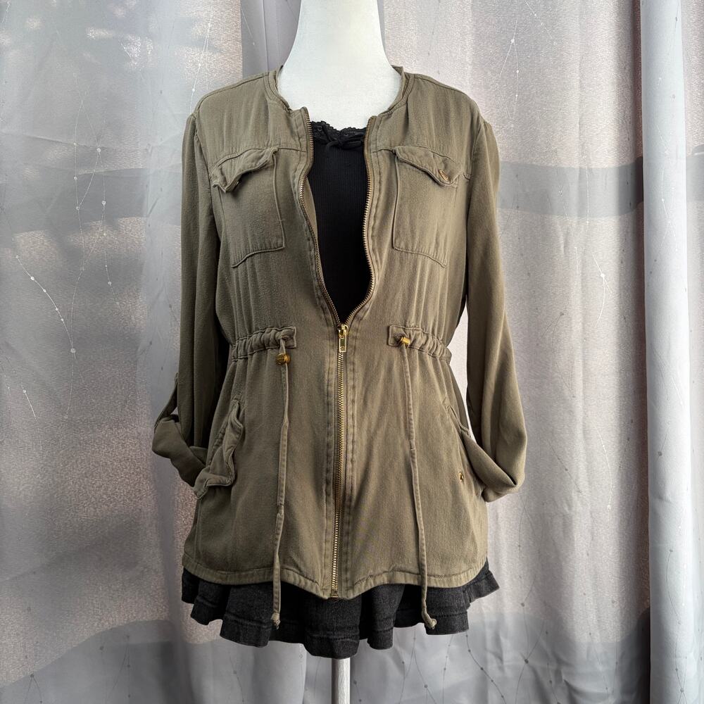 Guess Cargo Utility Jacket Women's M Green Viscose Military Gorpcore Retro Y2K